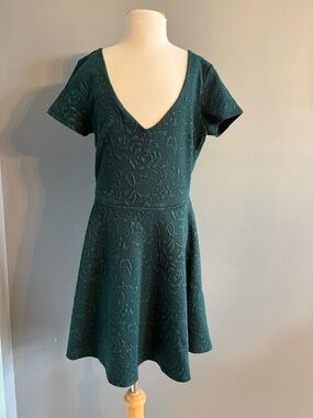 V-Neck Fit & Flare Dress in Forest Green